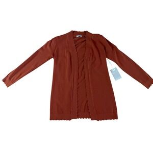 Evolution‎ Cardigan Women SP Rust Orange Scalloped Trim Open Front